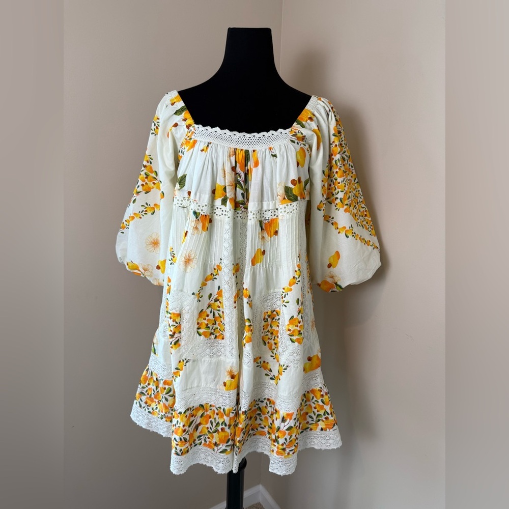 NWT Farm Rio Cashew Floral Puff Sleeve Mini Dress